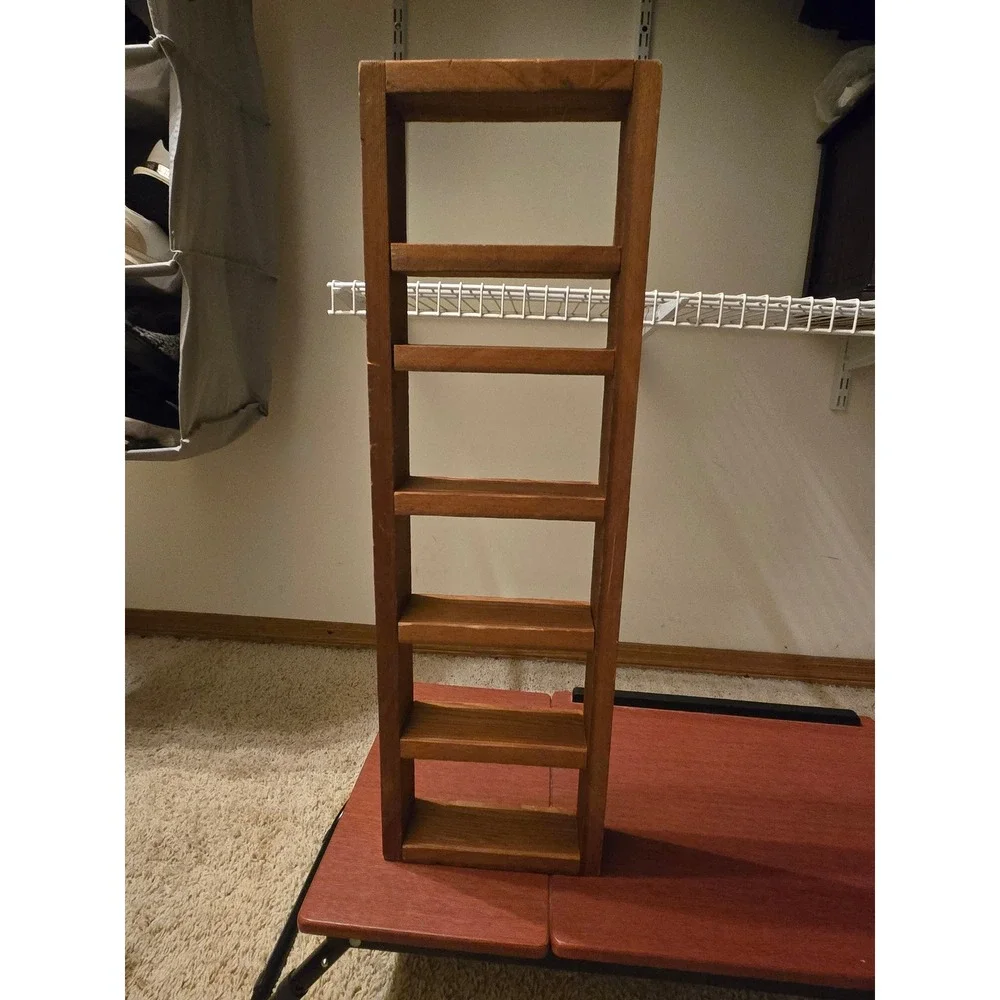 Handmade Rustic Wooden Ladder Shelf Decorative 7-Tier Display Rack Brown Wood